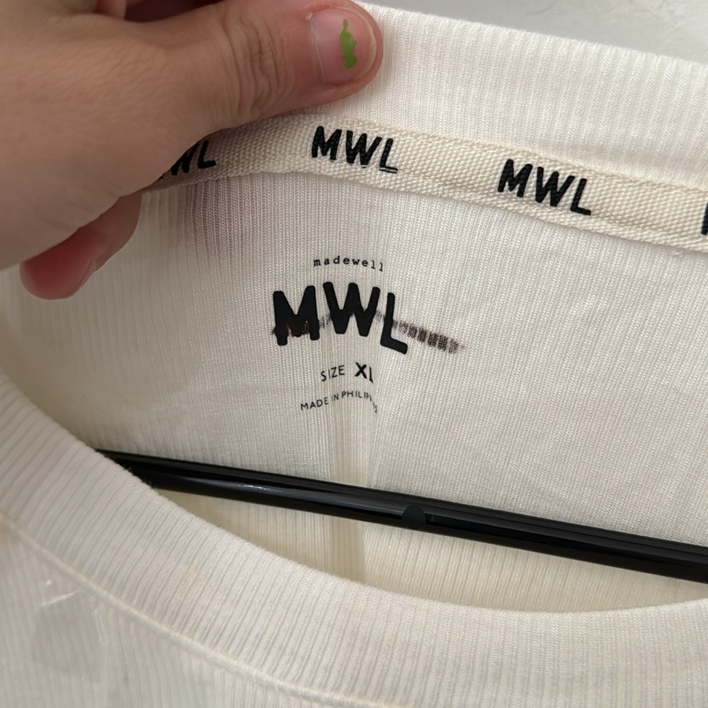 Madewell MWL Lighthouse Cream Off White Super Crop Ribbed Raglan Top XL - Picture 8 of 11